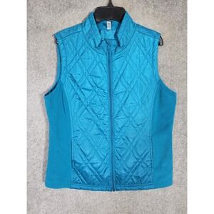 Exertek Quilted Zip Front Vest Womens‎ Size Medium Teal Pockets Fleece Sides